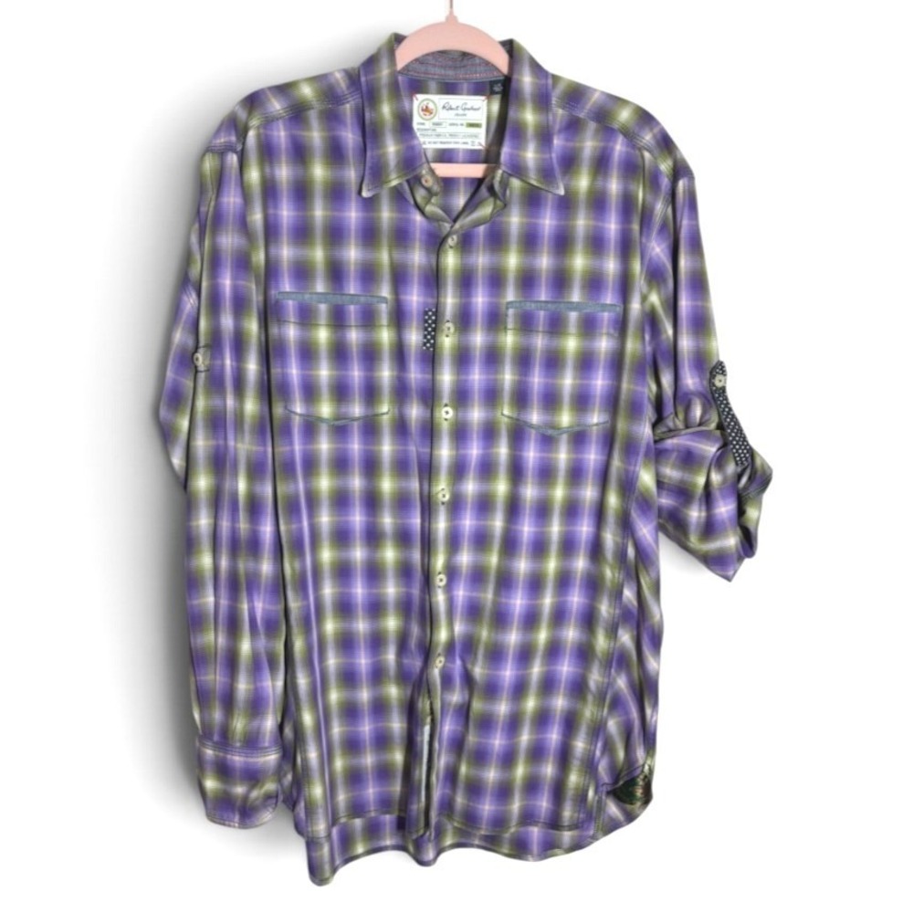 Robert Graham Plaid Long Sleeve Purple, Green, Polkadot sz LG Mens 100% Cotton